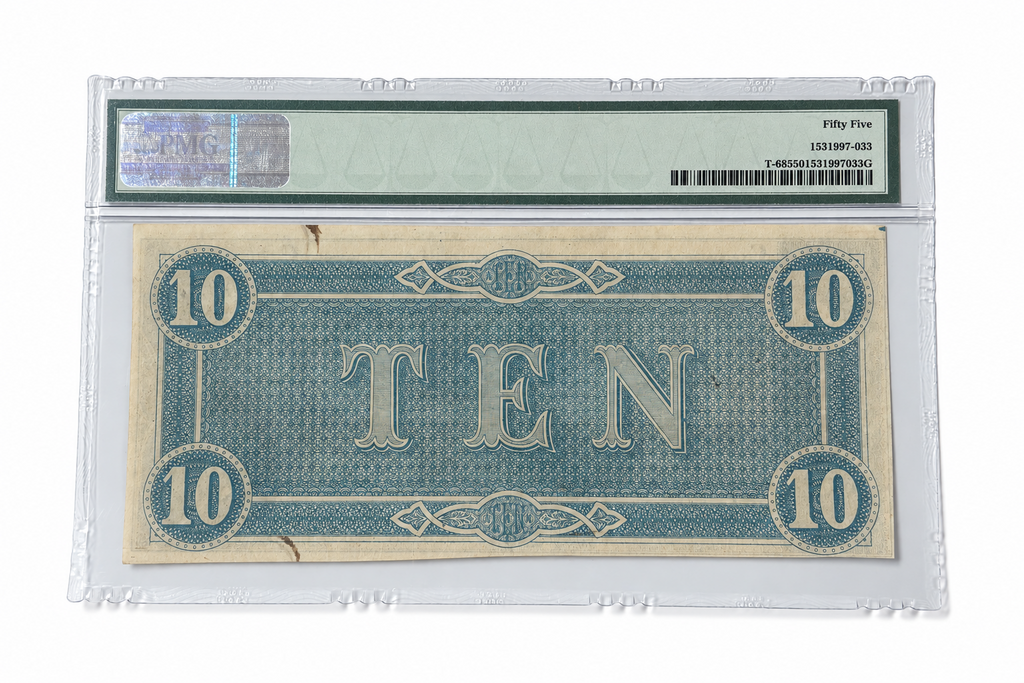 1864 Confederate States of America Banknote – PMG About Uncirculated 55