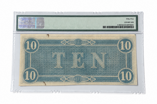 1864 Confederate States of America Banknote – PMG About Uncirculated 55