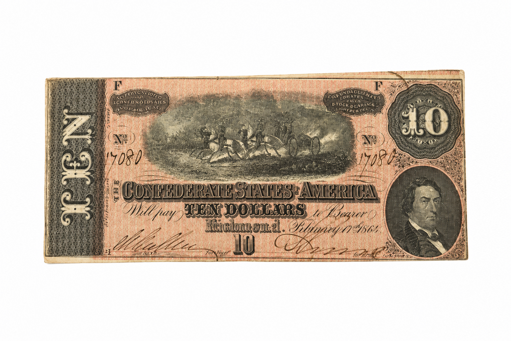 1864 Confederate States of America $10 – T-68 | S/N 17080 | Ungraded