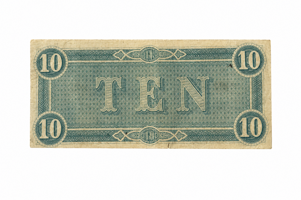 1864 Confederate States of America $10 – T-68 | S/N 17080 | Ungraded