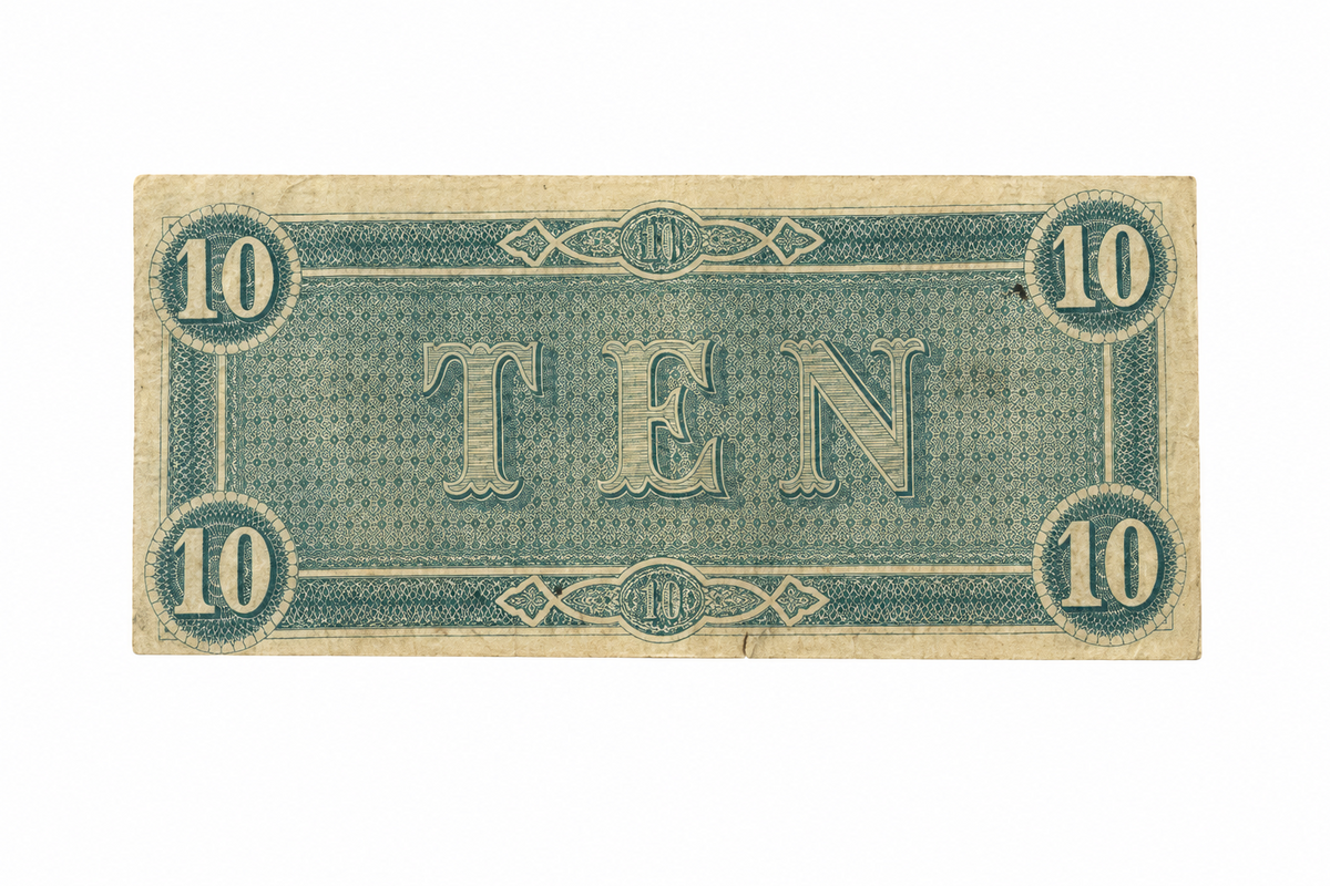 1864 Confederate States of America $10 – T-68 | S/N 17080 | Ungraded