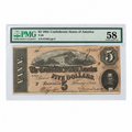 1864 Confederate States of America $5 – T-69 | PMG Choice About Uncirculated 58
