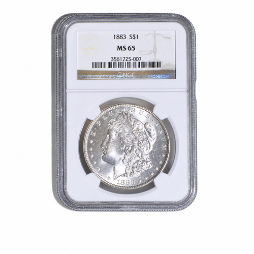 1883 Morgan Silver Dollar MS65 - White Background