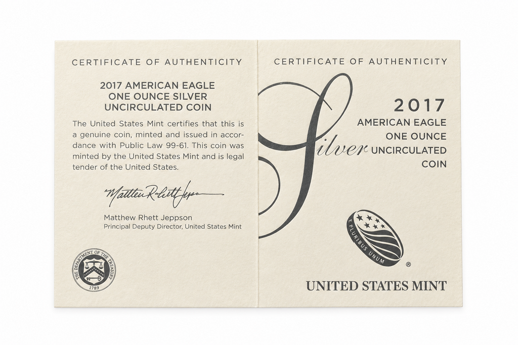 2017 American Silver Eagle 1 oz Uncirculated — Mint Box & COA