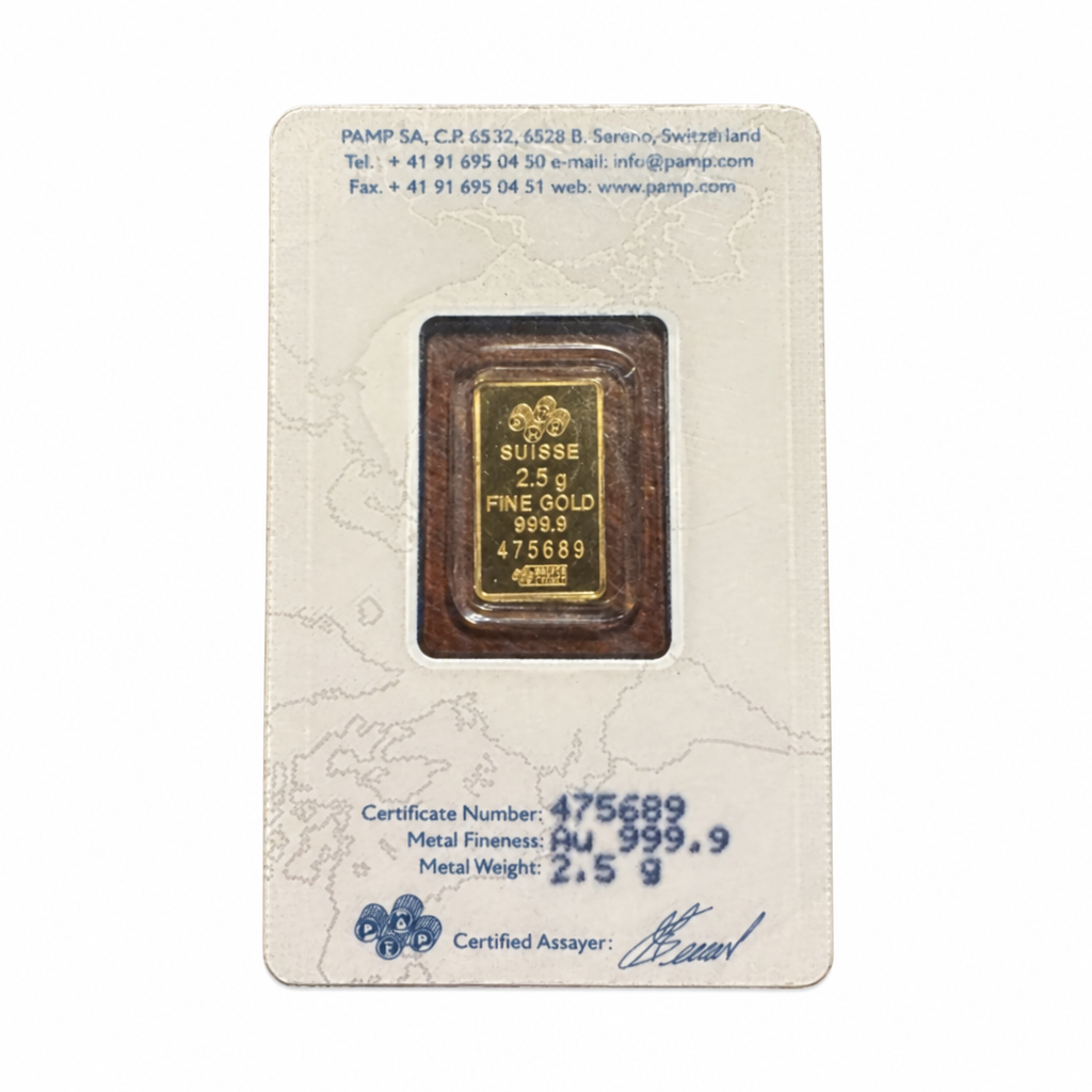 PAMP Suisse 2.5g 9999 Fine Gold Fortuna Bar – Sealed Assay Card