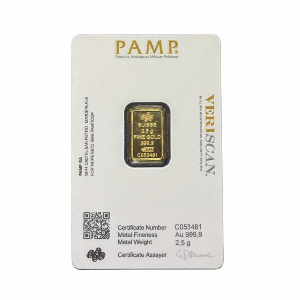 PAMP Suisse 2.5g 9999 Fine Gold Fortuna Bar – Sealed Assay Card